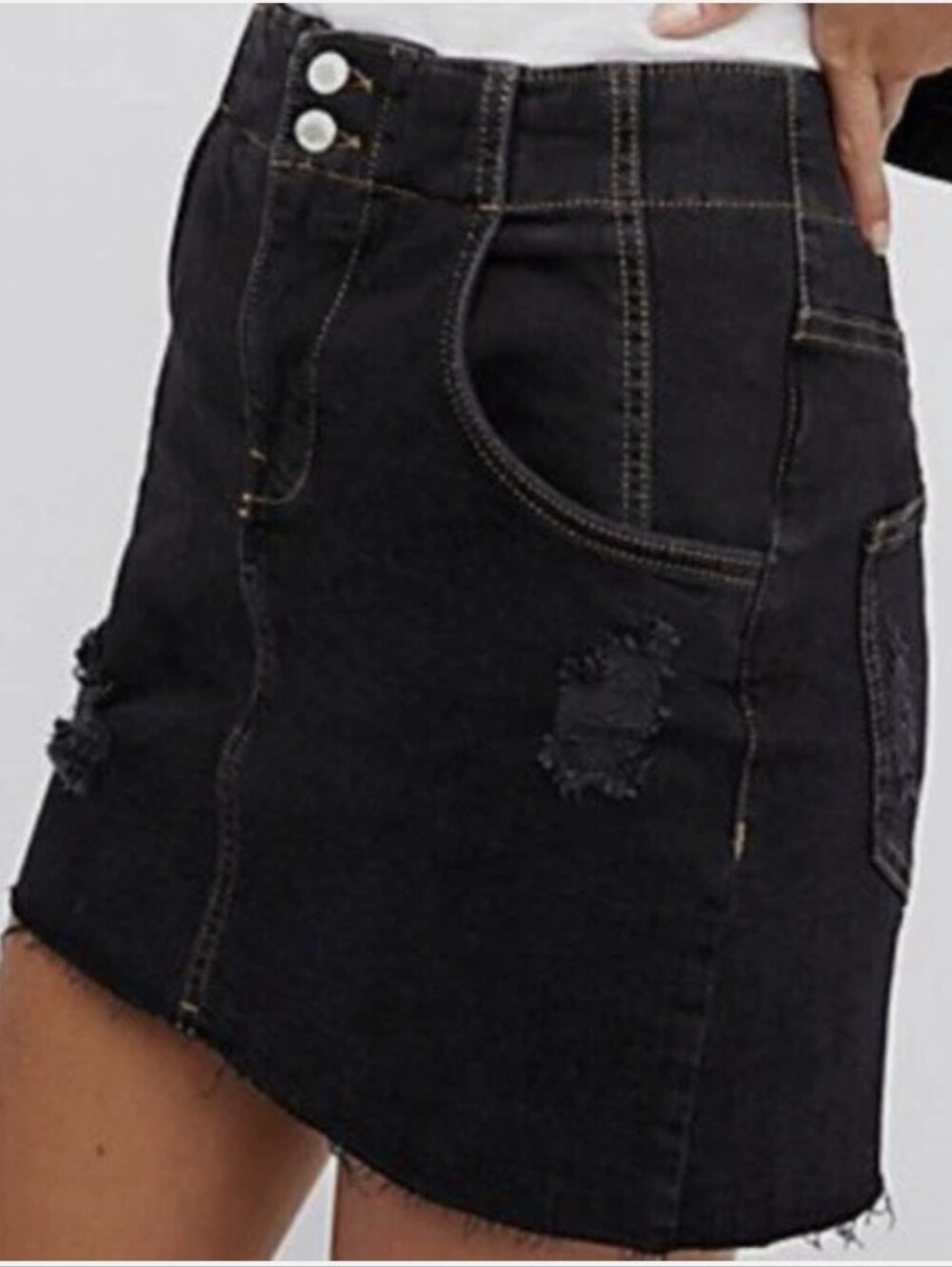 Free People Denim Corsette Bluckle Skirt 12 Black Goth Pockets Y2k Casual